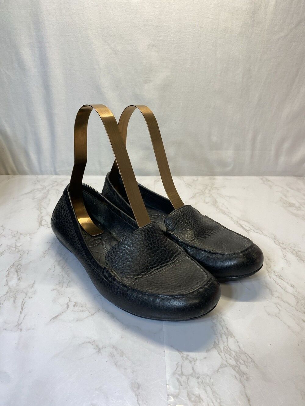 Born Womens Penny Loafer Black Pebbled Leather 7/38